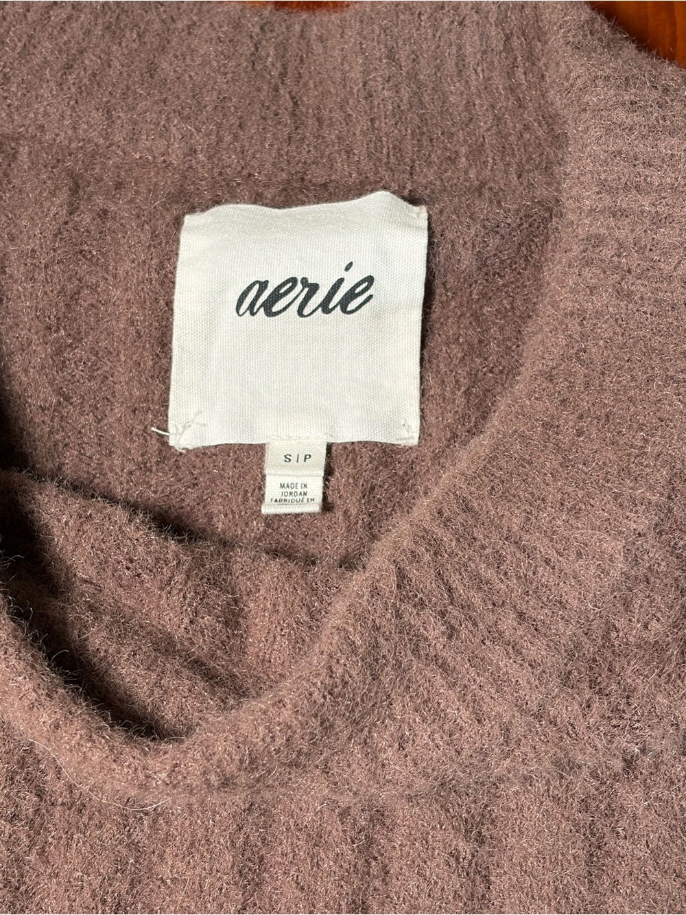 Aerie Buttercream Crew Sweater S/P Brown Oversized Plush Ribbed Balloon Sleeve - Picture 6 of 6